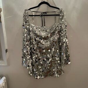 Beginning Boutique Marienne Silver Sequin Long Sleeve Mini Dress